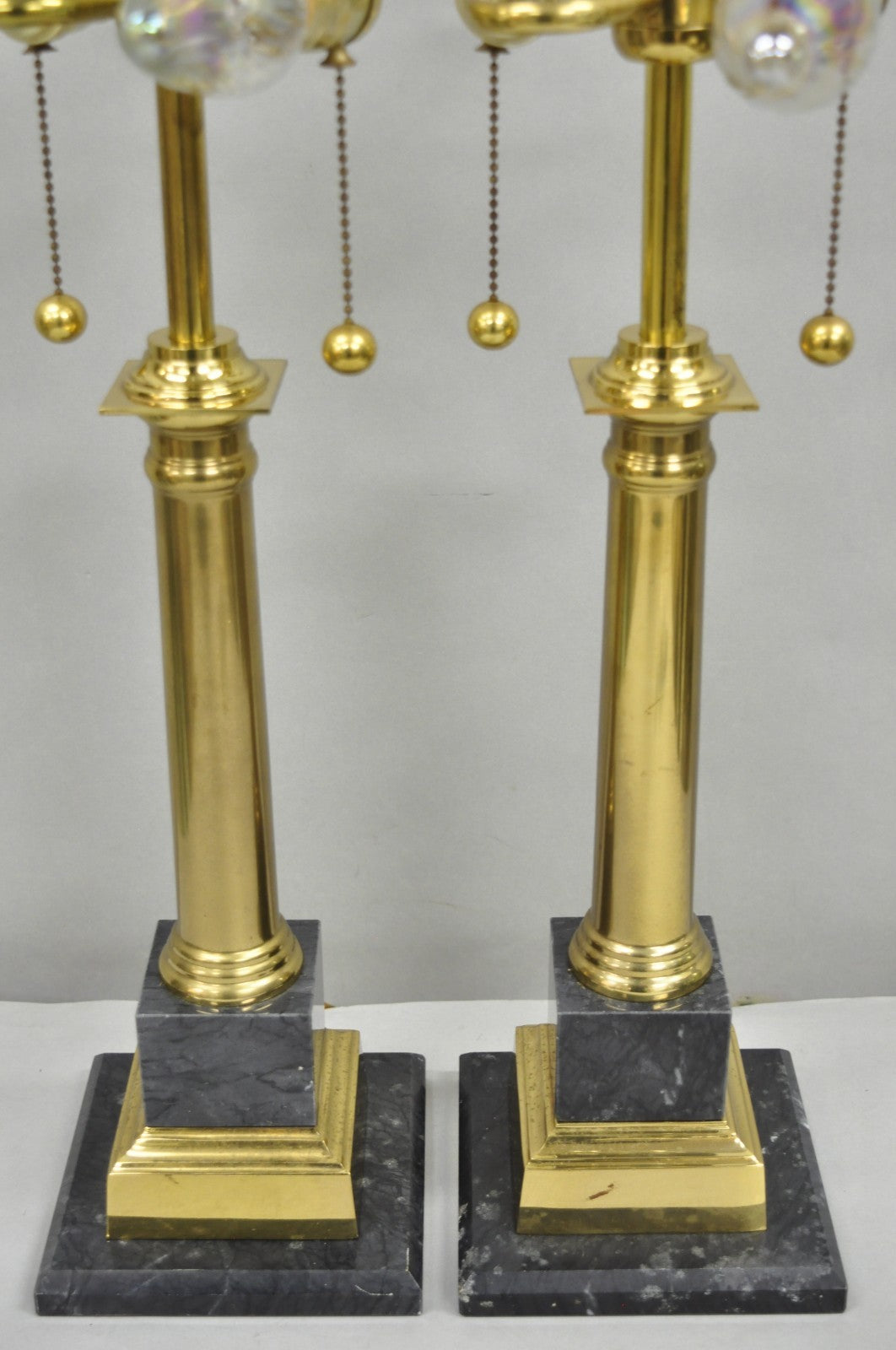 Vintage French Empire Brass & Italian Black Marble Column Table Lamps (B), Pair