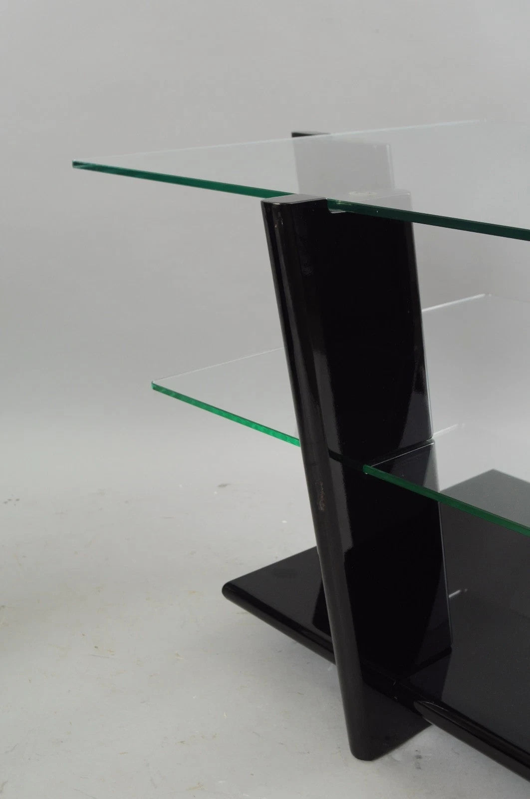 Contemporary Modern Black Lacquer & Glass 3 Tier Space Age End Tables - a Pair