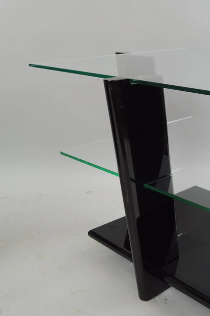 Contemporary Modern Black Lacquer & Glass 3 Tier Space Age End Tables - a Pair