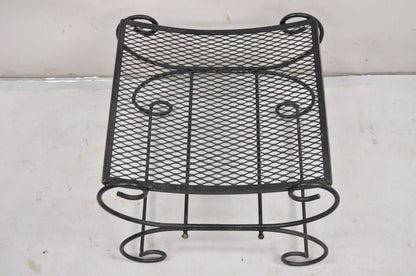 Vintage Hollywood Regency Black Wrought Iron Curule Scrolling Bench (A)