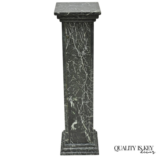 Vintage Italian Classical Style Dark Green Marble Square Column Pedestal Stand