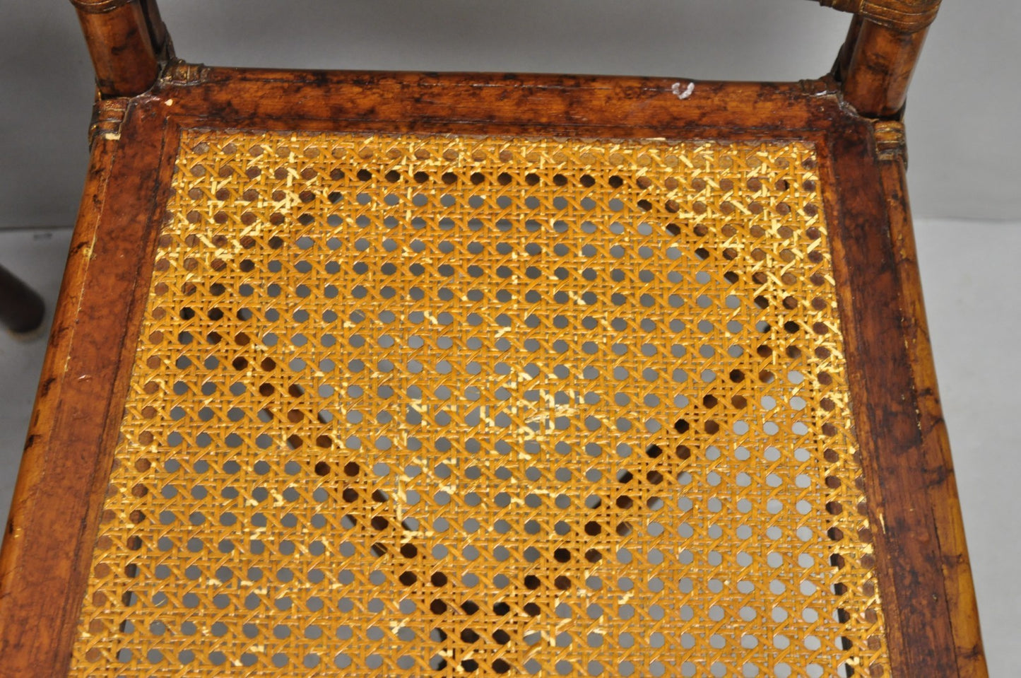 Hollywood Regency British Colonial Burnt Bamboo Cane Dining Chairs - Set of 4