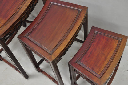 Vintage Chinese Carved Hardwood Curved Frame Nesting Side Tables - Set of 4
