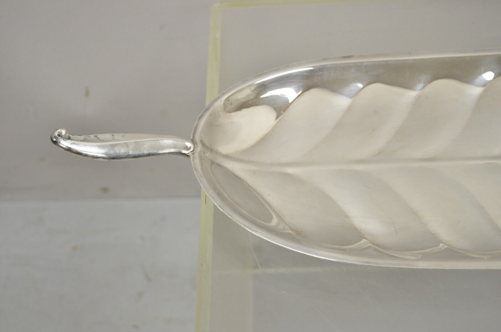 F.B. Rogers Silver Plate Oval Leaf Form Serving Tray Platter with Handle