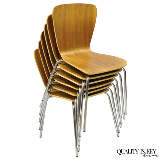 Crate & Barrel Felix Walnut Dining Side Chairs Mid Century Modern Style Set of 6