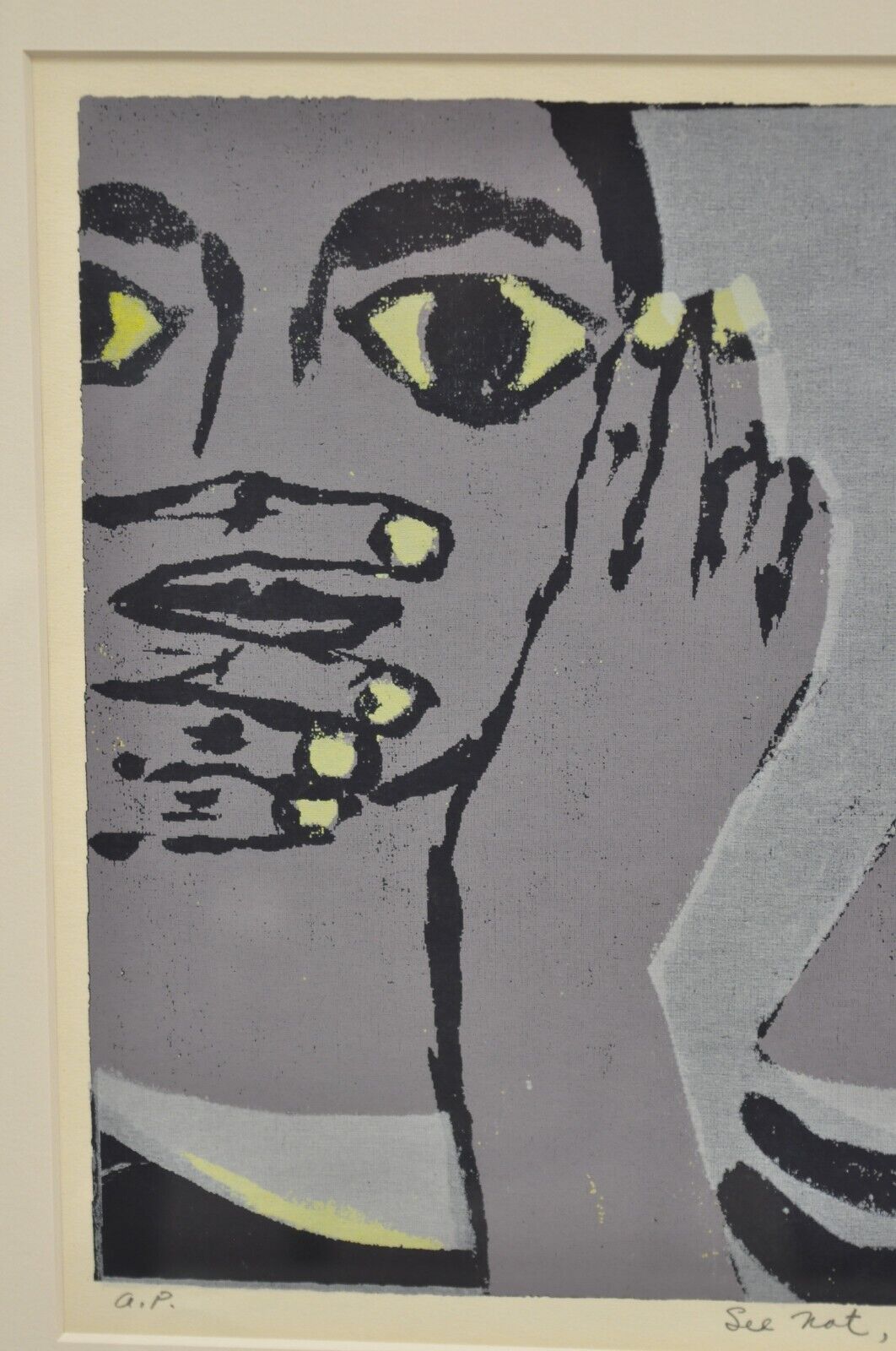 Robert Cariola "See not, Hear not, Speak not" Serigraph Print Mid Century Art
