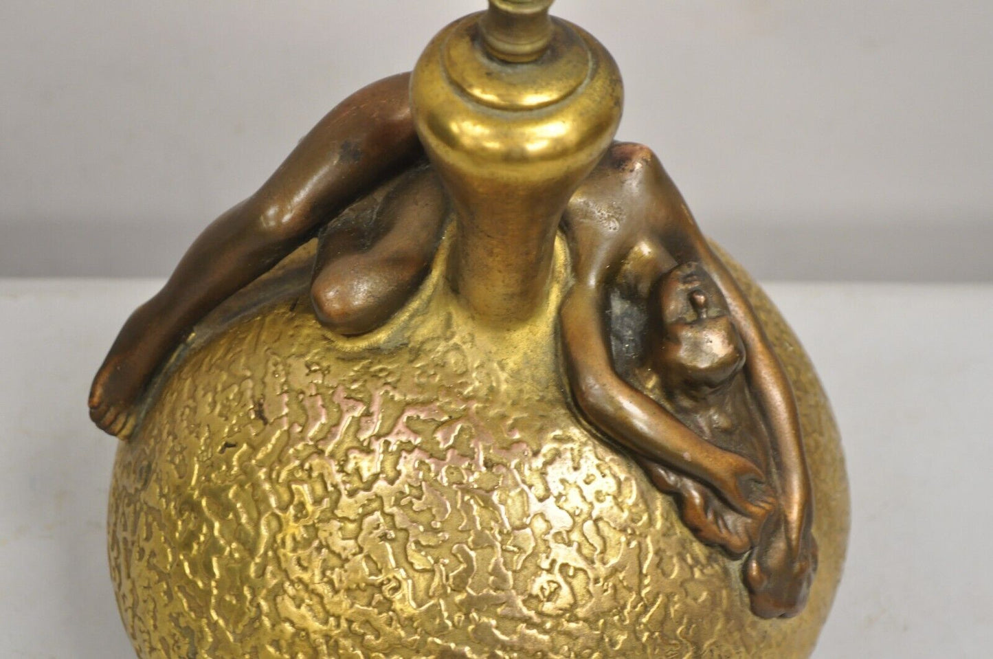 Antique Art Nouveau Olive Kooken Figural Nude Female Bronze Ceramic Table Lamp