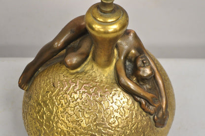 Antique Art Nouveau Olive Kooken Figural Nude Female Bronze Ceramic Table Lamp