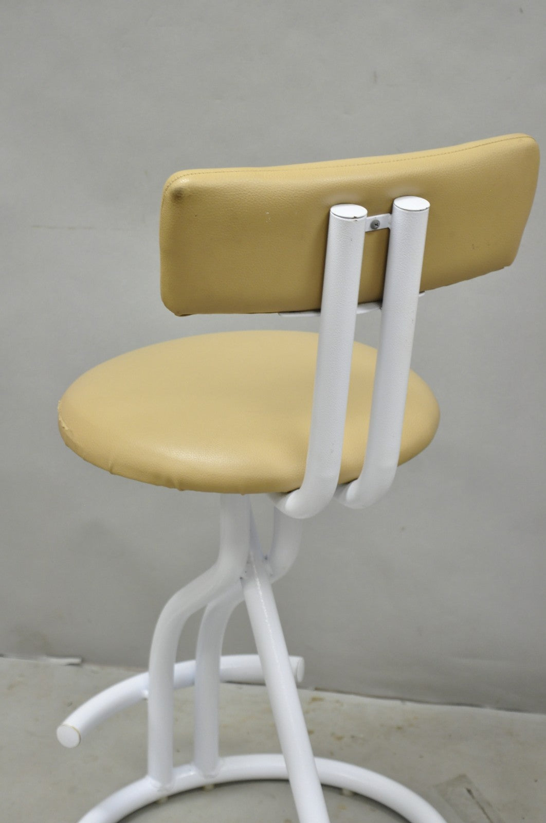 Vintage Postmodern Memphis Style White Tubular Metal Swivel Bar Stools  - a Pair