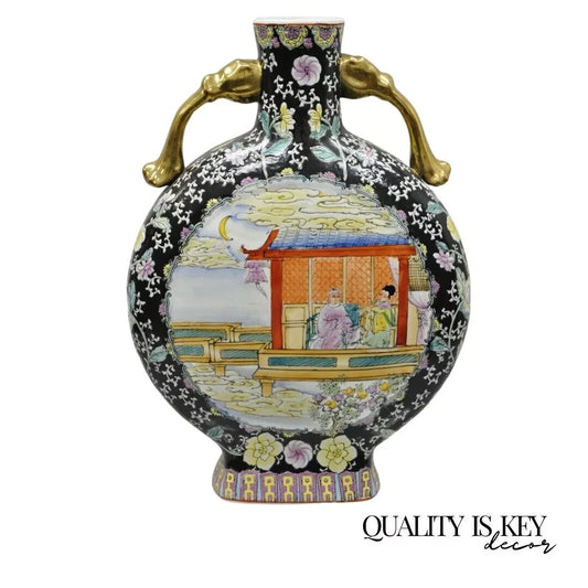 Vintage Chinese Porcelain Double Handle Large 19" Moon Flask Flower Vase