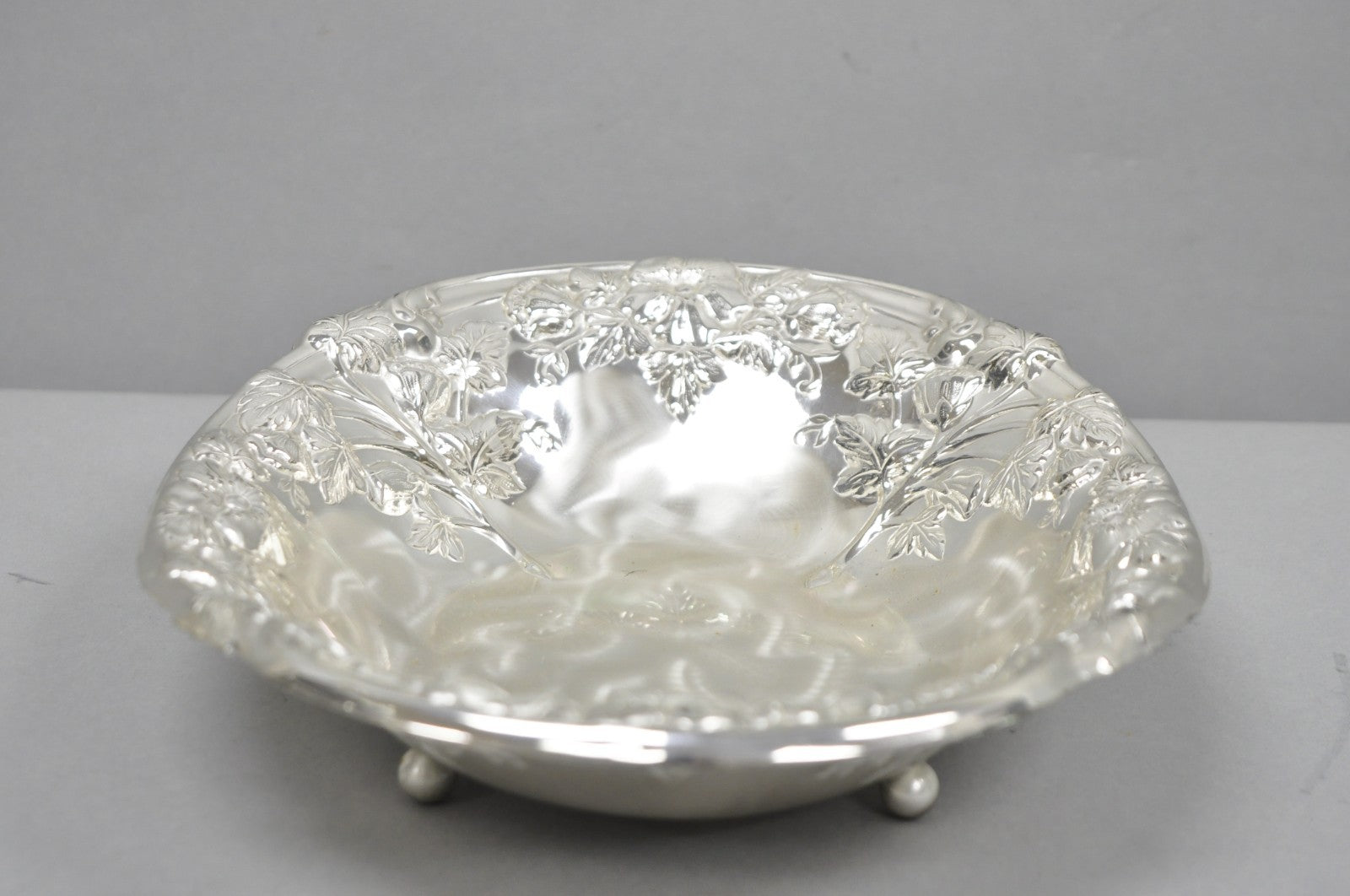 Vintage WMF Germany Ikora Silver Plated Brass Floral Repousse Nut Dish Bowl
