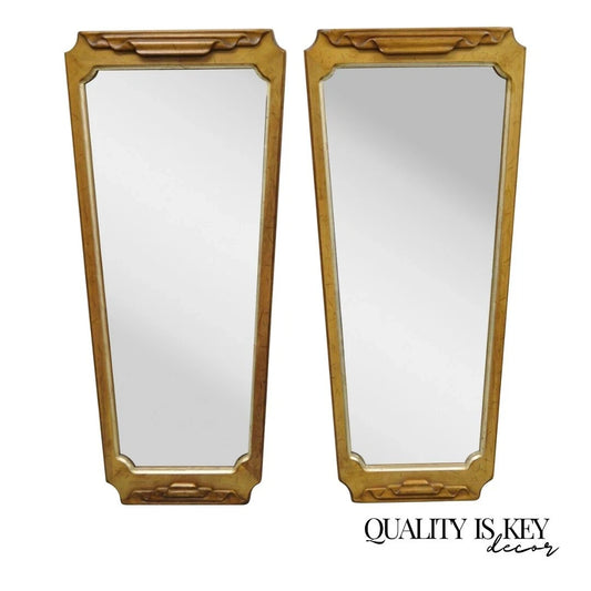 Vintage Italian Hollywood Regency Ribbon Scroll Carved Wood Wall Mirror - a Pair