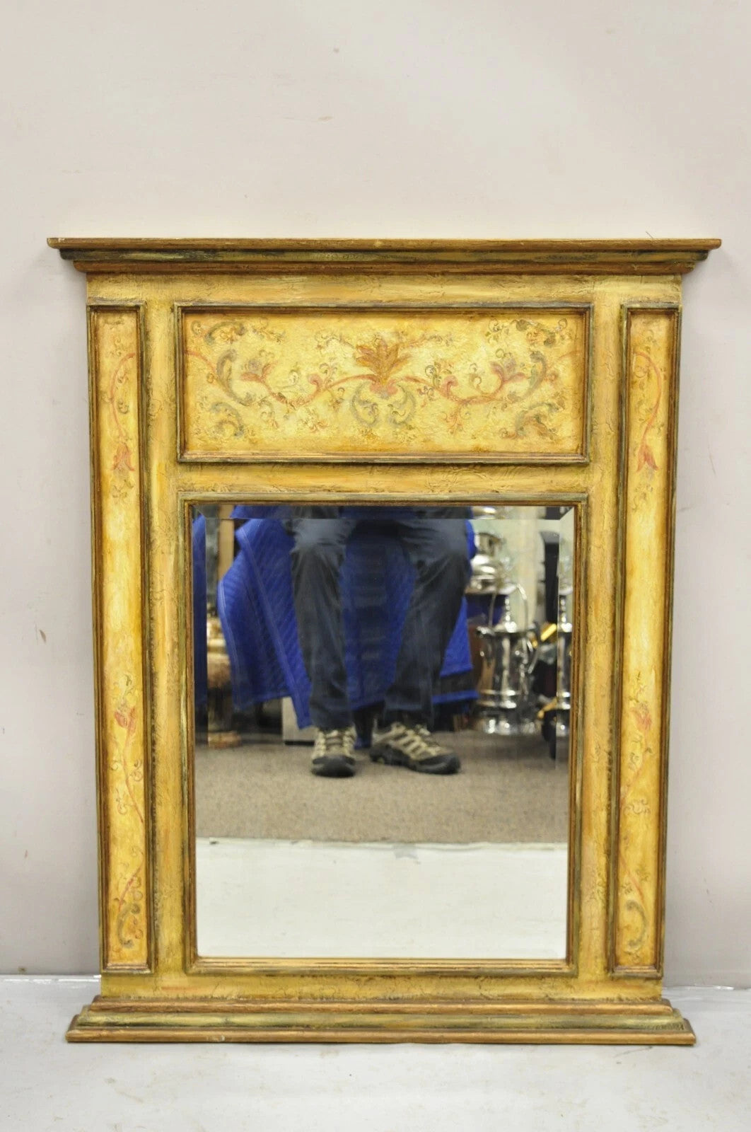 Contemporary Shabby and Chic Italian Tuscan Distress Painted Trumeau Wall Mirror