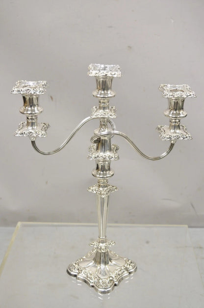 Antique Gorham Floral Repousse Twin Arm Silver Plated Candlestick Candelabra