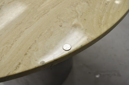 Vintage Mid Century Modern Round Travertine Chrome Steel Pedestal Dining Table