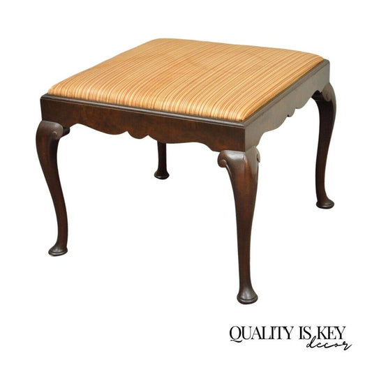 Antique Schmieg & Kotzian Mahogany Wood Queen Anne Square Stool Bench Ottoman