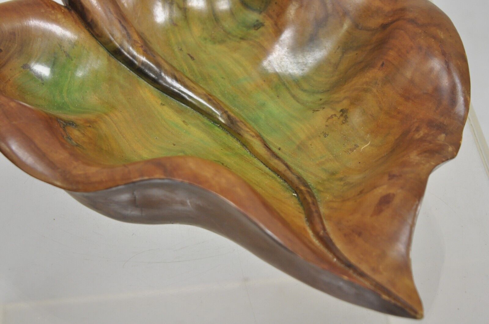 Vintage Dan Karner Mid Century Modern Hand Carved Wood Leaf Centerpiece Bowl