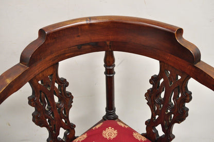 Chippendale Style Carved Mahogany Ball and Claw Corner Accent Chair - a Pair