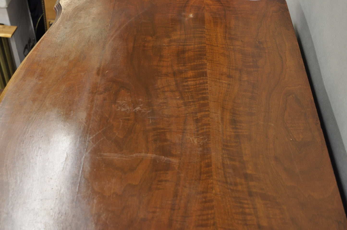Antique French Louis XV Carved Walnut Satinwood Inlay Highboy Tall Chest Dresser