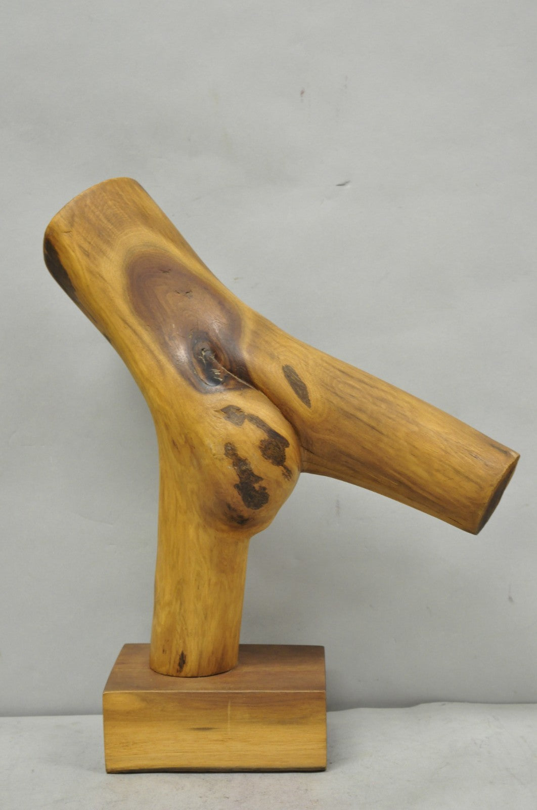 Vintage Mid Century Modern 19" Male Nude Abstract Solid Carved Wood Sculpture
