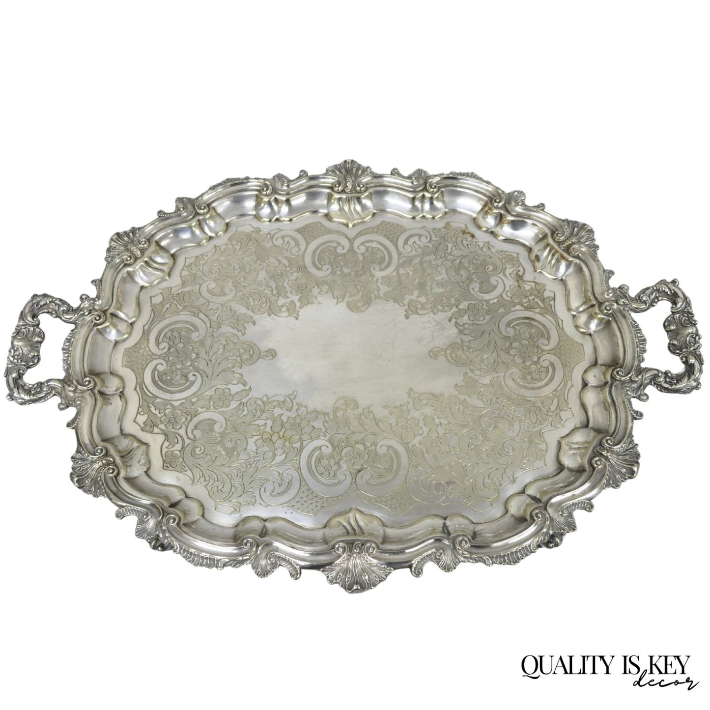 Antique Gorham English Victorian Silver Plated Scalloped Serving Platter Tray