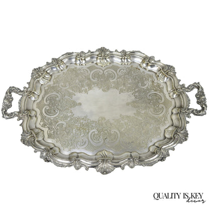 Antique Gorham English Victorian Silver Plated Scalloped Serving Platter Tray