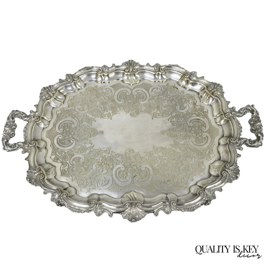 Antique Gorham English Victorian Silver Plated Scalloped Serving Platter Tray