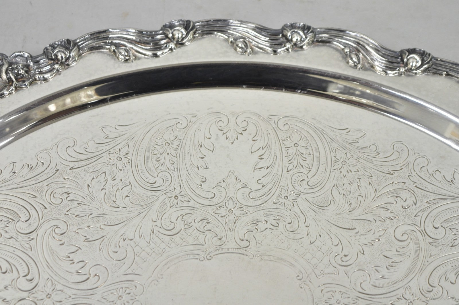 Vintage Sheffield English Victorian Oval Silver Plated Footed Bar Tray w/Handles