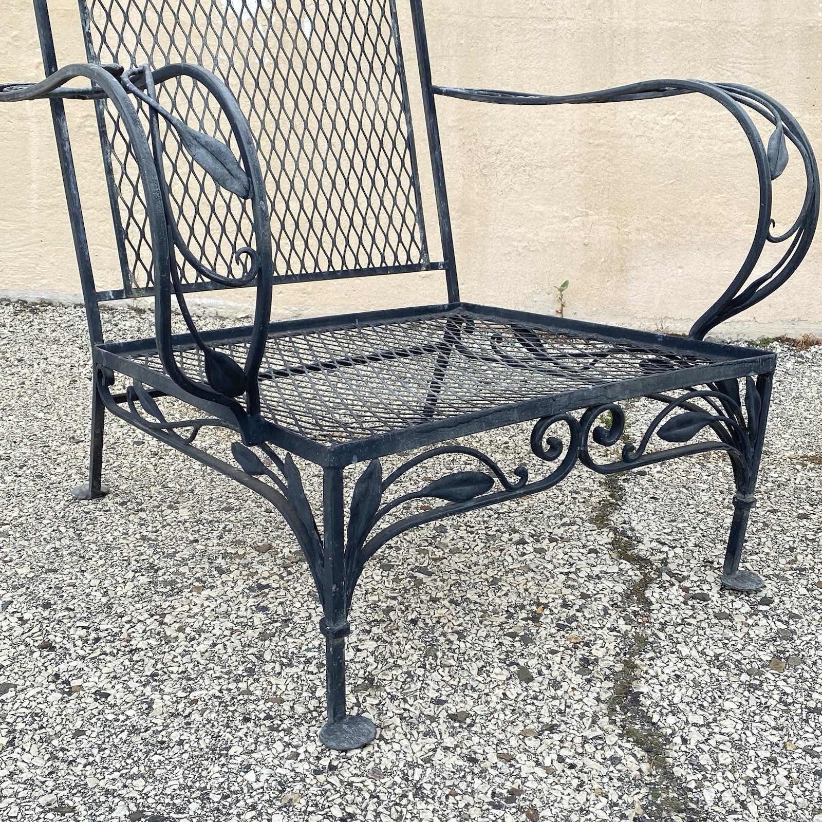 Vintage Salterini Art Nouveau Wrought Iron Garden Patio Sofa Chair Set - 4 Pcs