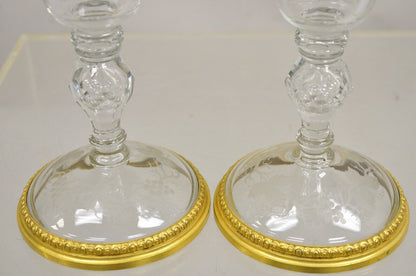 Antique French Louis XV Style Gold Gilt Bronze Crystal Glass Stem Goblet - Pair