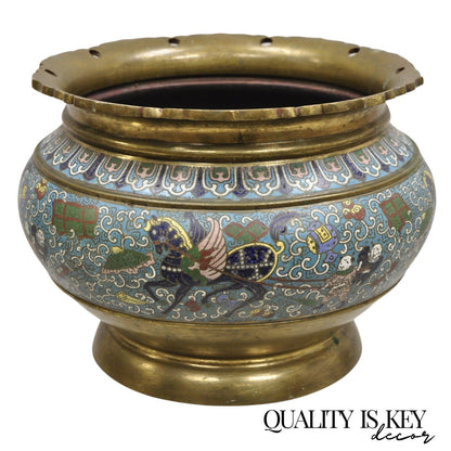 Japanese Meiji Style Cloisonné Champleve Enameled Bronze Jardiniere Planter Bowl