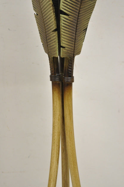 Vintage Hollywood Regency Metal Bamboo Palm Leaf Tropical Floor Lamp