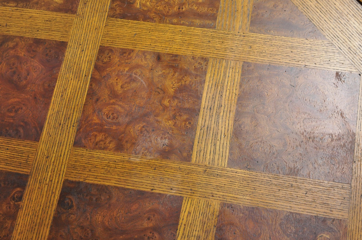 Vintage Baker Barley Twist Oak & Burlwood Parquetry Octagonal Coffee Table