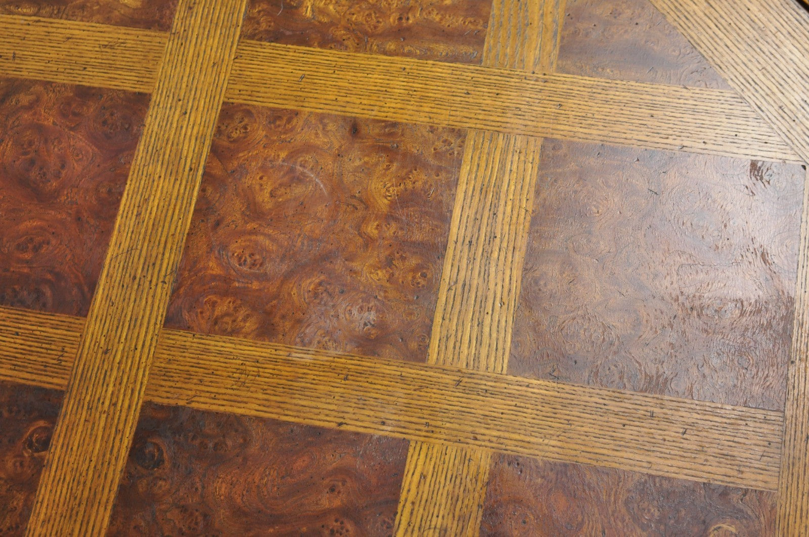 Vintage Baker Barley Twist Oak & Burlwood Parquetry Octagonal Coffee Table