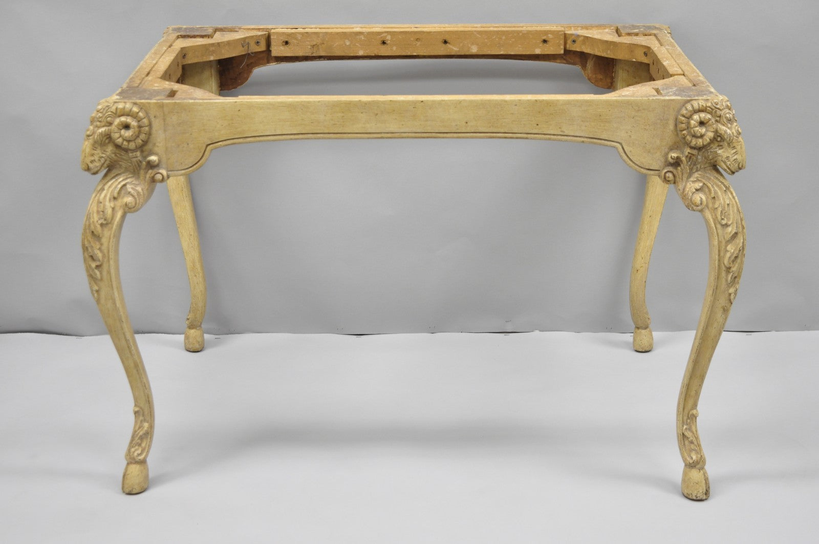 Vintage Italian Regency Rams Head Carved Hoof Foot Console Table Base