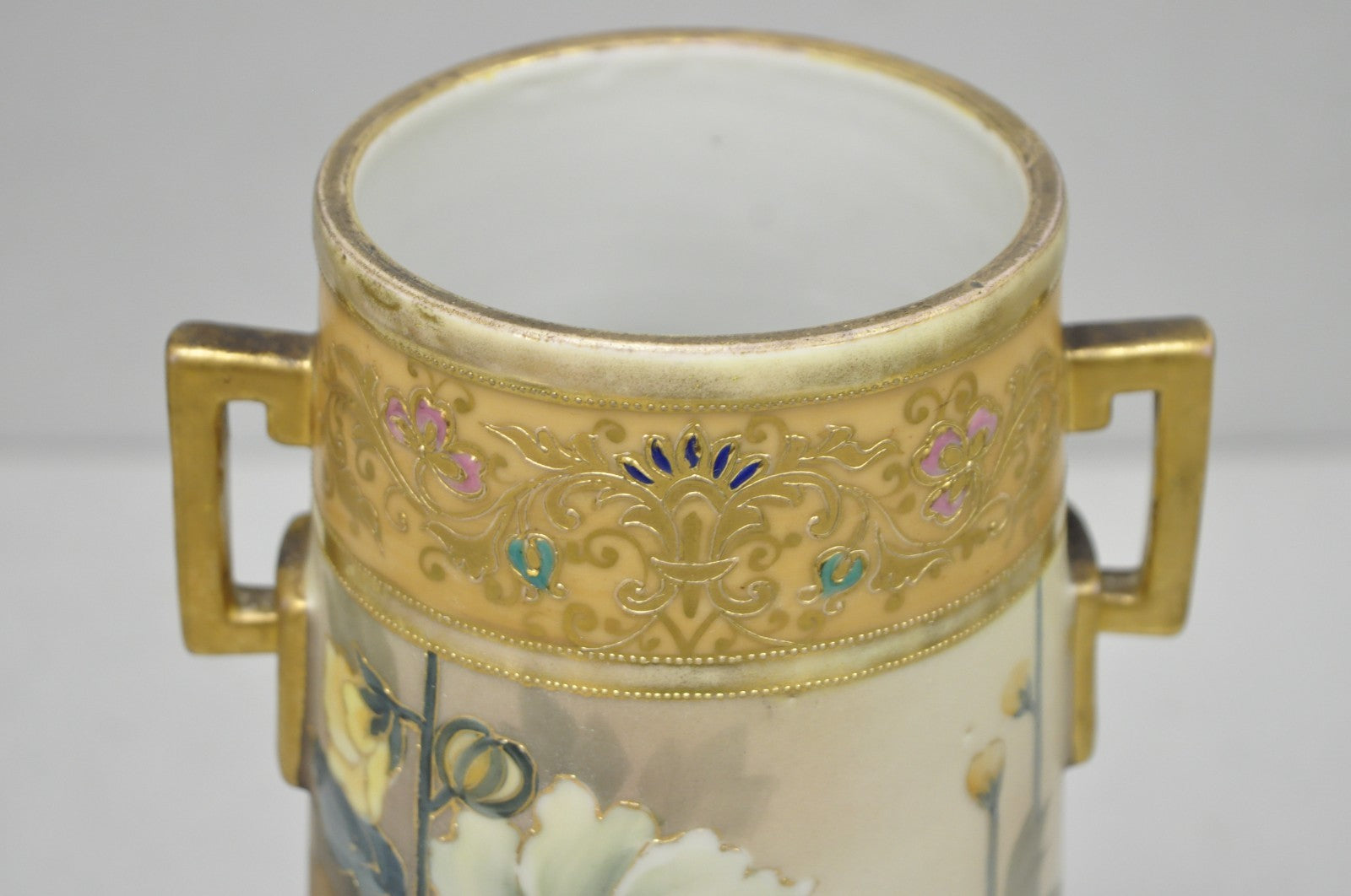 Antique Nippon Noritake Hand Painted Art Nouveau Porcelain Footed Round Vase