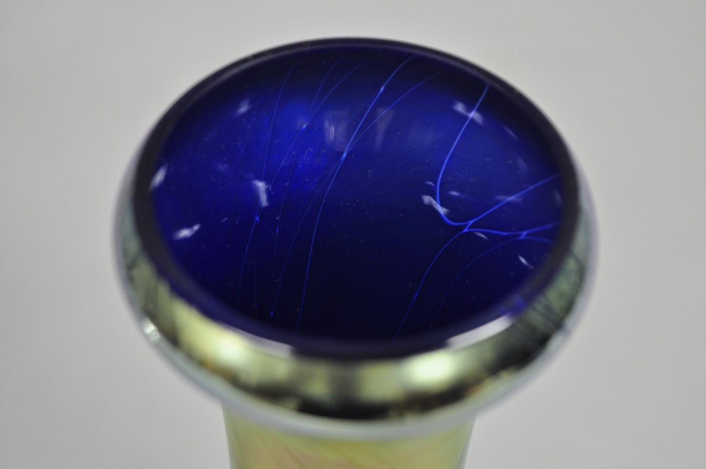 Vintage Steven Maslach 1987 Signed Iridescent & Cobalt Blue Art Glass Vase