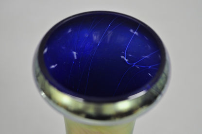 Vintage Steven Maslach 1987 Signed Iridescent & Cobalt Blue Art Glass Vase