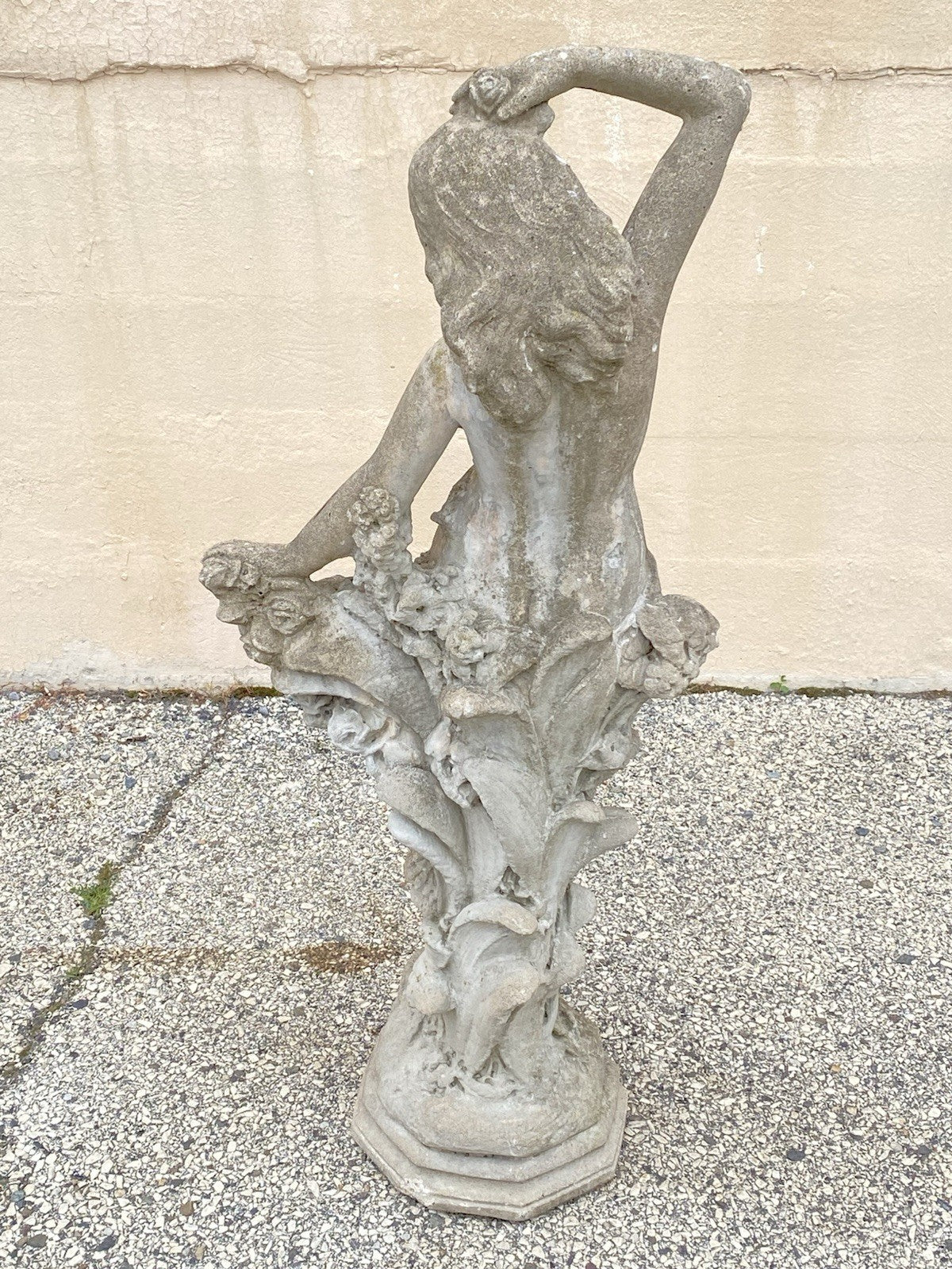 Vintage French Hollywood Regency 46" Cement Garden Nude Goddess Sculpture Statue