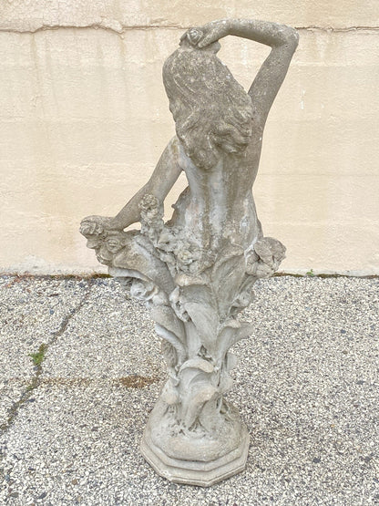 Vintage French Hollywood Regency 46" Cement Garden Nude Goddess Sculpture Statue