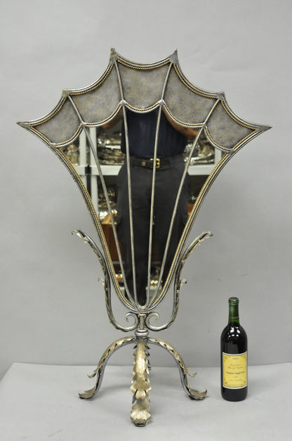 Contemporary Mediterranean Style Silver Gilt Iron Metal Mirror Fireplace Screen