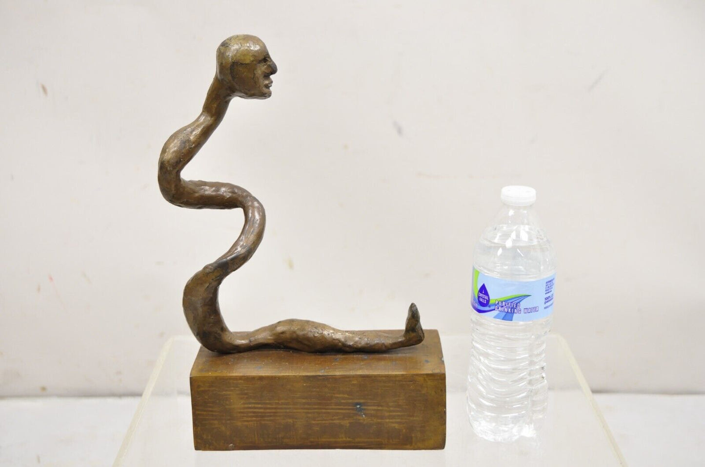 Sheryl C. Benjamin Brutalist Modern Abstract Bronze Serpent Figure Sculpture