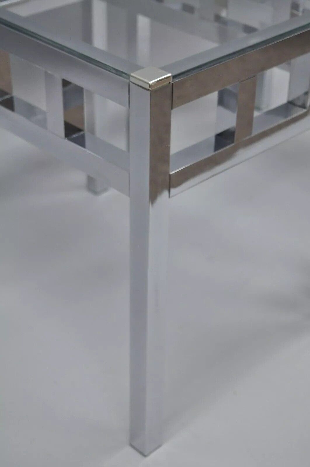 Mid Century Modern Baughman Style Chrome & Glass Rectangle Side Tables - a Pair