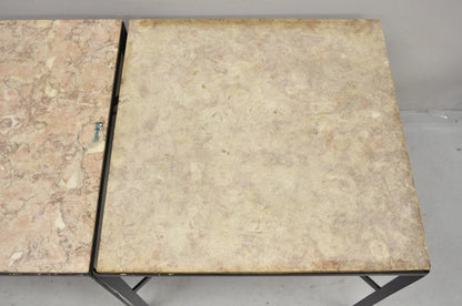 Mid Century Modern Paul McCobb Style Wrought Iron Marble Square Side Table Pair