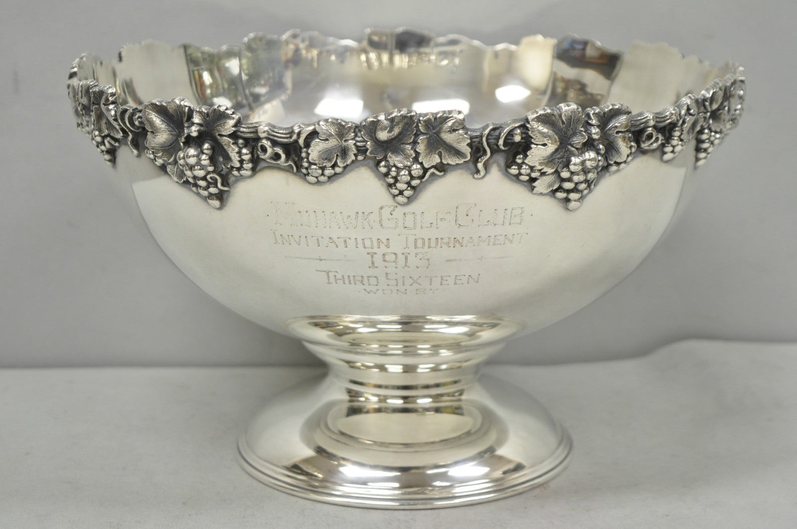 Victorian Silver Plated Grapevine Repousse 1913 Mohawk Golf Club Award Punchbowl