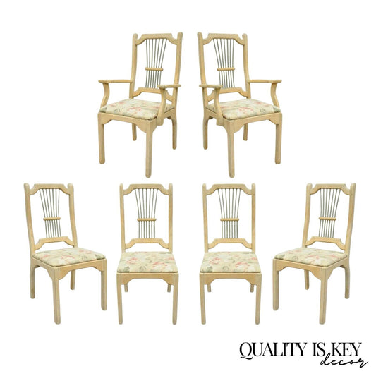 Vintage French Country Provincial Style Solid Wood Dining Room Chairs - Set of 6