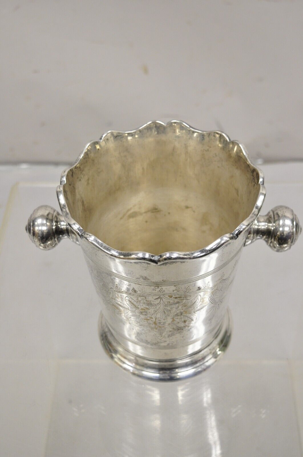 Antique Art Nouveau Twin Knob Handle Silver Plated Champagne Chiller Ice Bucket