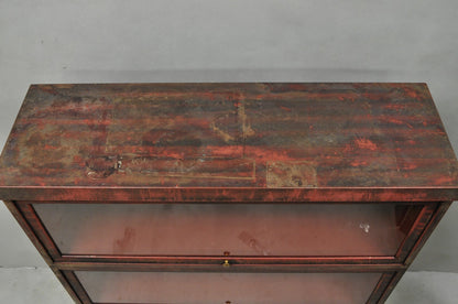 Vintage Industrial Steel Metal Faux Woodgrain Painted Stack Barrister Bookcase