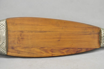 Vintage Mid Century Modern Teak Wood & Metal Fish Serving Platter Cutting Board