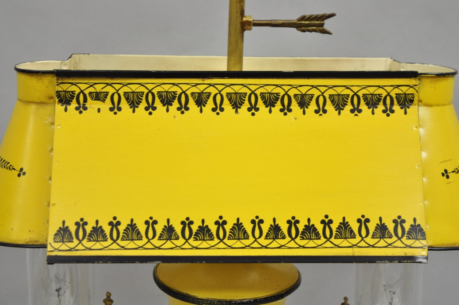 French Country Yellow Paint Italian Tole Metal Candlestick Bouilotte Table Lamp